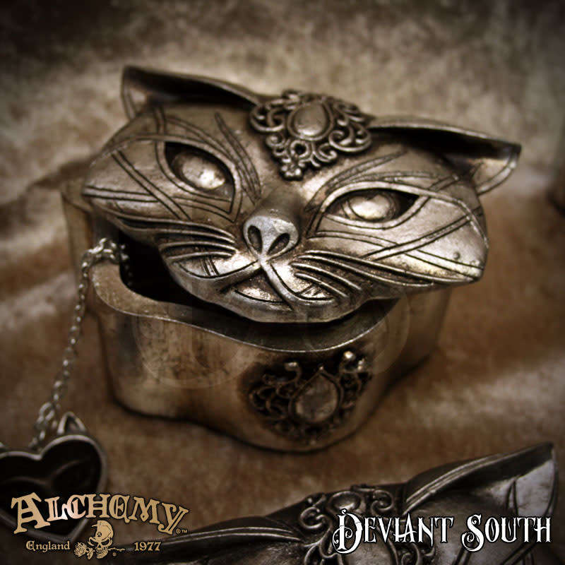 Alchemy Gothic V78B Sacred Cat Trinket Box - Silver