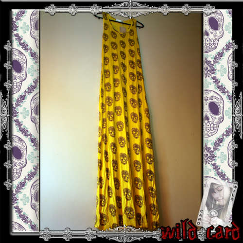 SALE! Black Skull Maxi Summer Yellow Dress Size: S