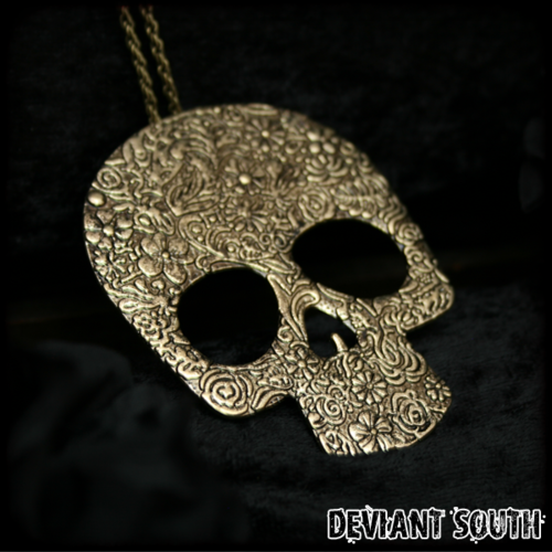 Large Bronze Skull Necklace