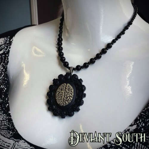 Brains Cameo Necklace with Skully Frame