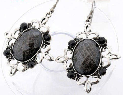 Black Tibetan Silver Dangle Earrings