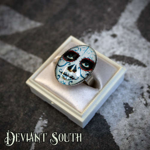 Sugar Skull Dia De Los Muertos Day of the Dead Cameo Ring