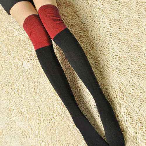 Thigh High Socks - Black & Burgundy (one size fits most)