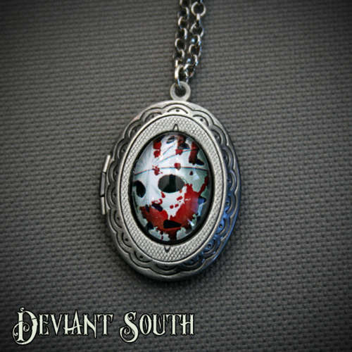 HAND CRAFTED - Deviant South Jason Hockey Mask Cabochon 13x18mm Locket
