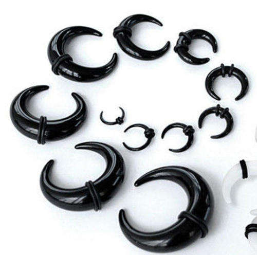 Horn with Rubbers Acrylic Single Ear Stretcher Taper - Black 8mm