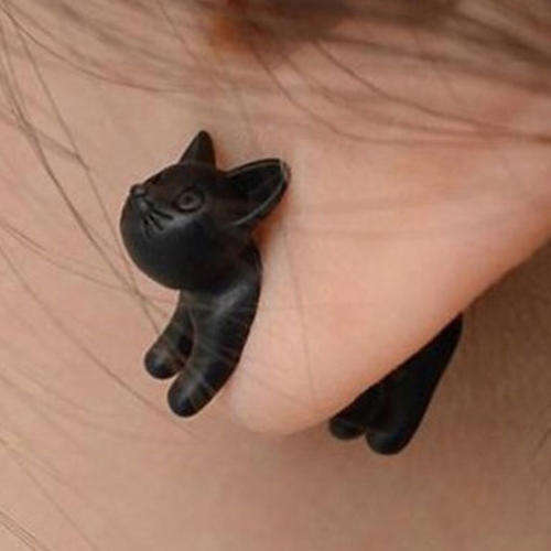 New! Black Cat Single Stud Earring