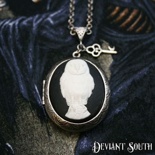 White on Black Owl Cameo Locket