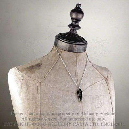 Alchemy Gothic P183 Nosferatu`s Rest -- vampire coffin pewter enamel pendant necklace