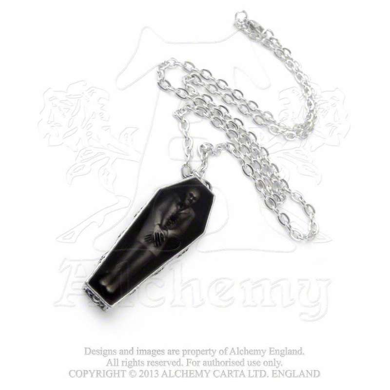 Alchemy Gothic P183 Nosferatu`s Rest -- vampire coffin pewter enamel pendant necklace