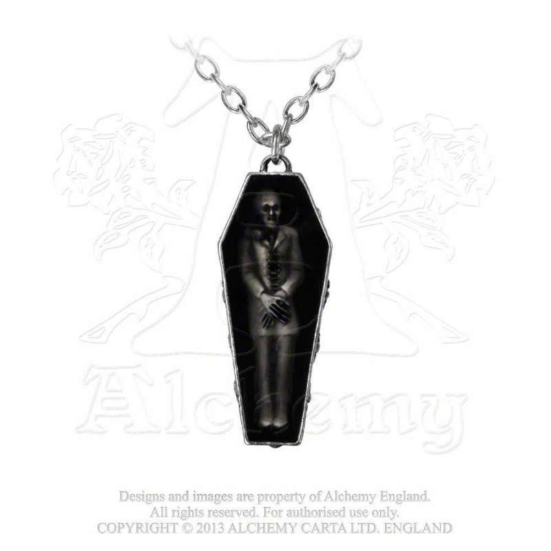 Alchemy Gothic P183 Nosferatu`s Rest -- vampire coffin pewter enamel pendant necklace