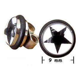 Rubber / Stud Earrings - 9mm White Background with Black Star Detail