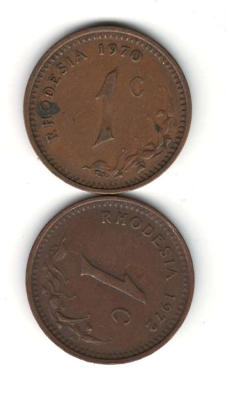 1970 and 1972 1 Cent Rhodesia
