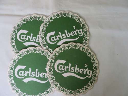 FOUR LARGE CARLSBERG COASTERS - 195 MM DIAM. - AS PER SCAN