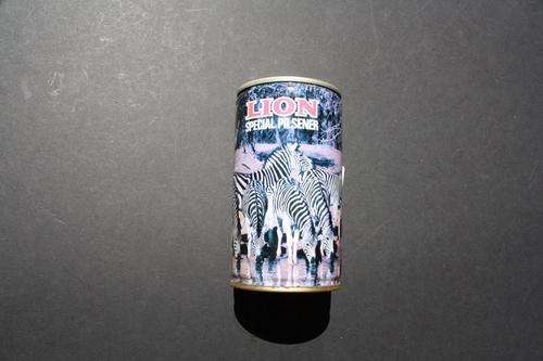 LION BEER CAN -  ZEBRAS - ROLLED ALUMINIUM - PLEASE HAVE A LOOK