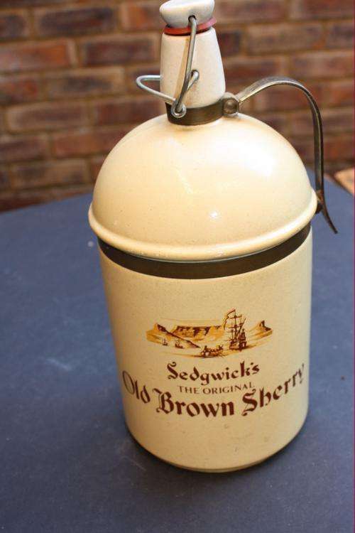 ORNAMENTAL EARTHWARE DECANTER - SEDGWICK'S - OLD BROWN SHERRY - PLEASE HAVE A LOOK