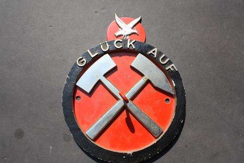 THE ONE AND ONLY ON BOB - GERMAN COAL MINER SIGN - GLUECK AUF - GOOD LUCK - 260 MM DIAM