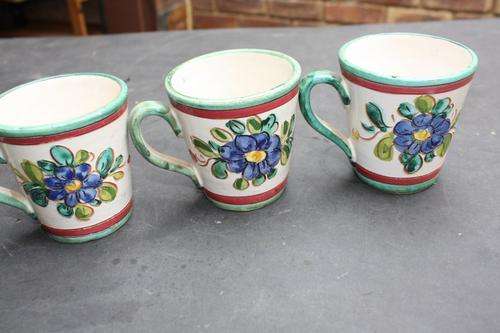 3 BEAUTIFUL HAND PAINTED GLAZED CUPS - 80 MM DIAM. - 85 MM HIGH - ART 23 - PLEASE HAVE A LOOK