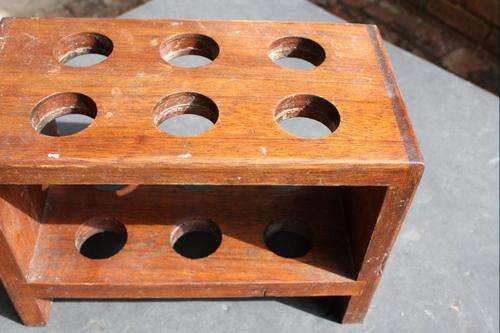 OLD WOODEN DOUBLE EGG STAND - 270 X 140 MM - 190 MM HIGH - PLEASE HAVE A LOOK