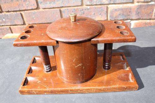 STINKWOOD PIPE STAND WITH TABACCO JAR - 295 X 140 MM - 145 MM HIGH - PLEASE HAVE A LOOK