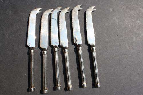 6 SILVER PLATED CHEESE KNIVES - NO MARKINGS - PLEASE HAVE A LOOK