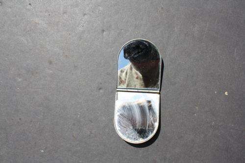 UNUSUAL SMALL DOUBLE SIDE HAND MIRROR - 50 X 60 MM - PLEASE HAVE A LOOK