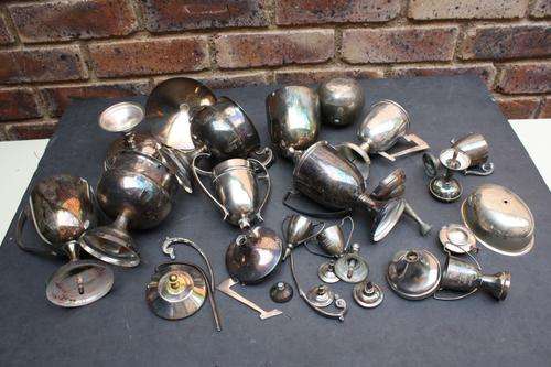 30 DAMAGED OR PART OF SILVER PLATED TROPHIES - PLEASE HAVE A LOOK
