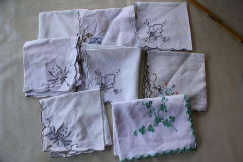 EIGHT SMALL TABLE CLOTH - VARIOUS SIZES - STAINED - PLEASE HAVE A LOOK