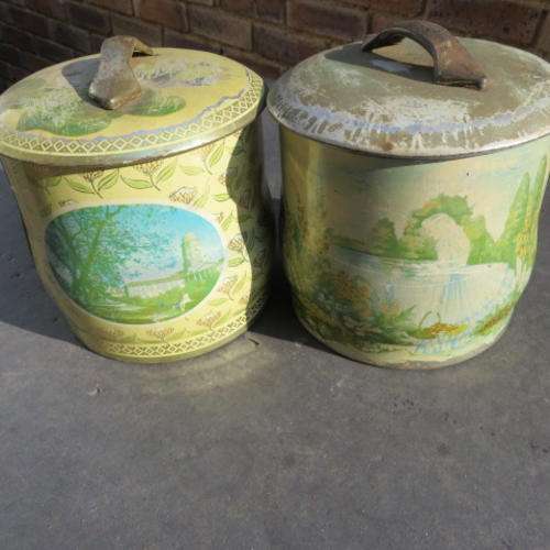 TWO VINTAGE COFFEE TINS - 125 MM DIAM. 120 MM HIGH - PLEASE HAVE A LOOK