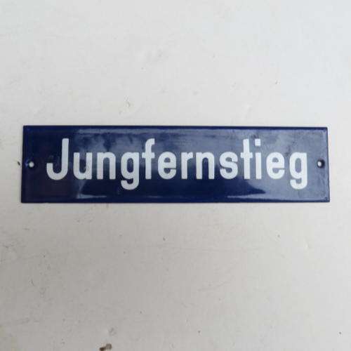 SMALL SPECIAL MADE ENAMEL GERMAN STREET NAMES - 160 X 40 MM - JUNGFERNSTIEG