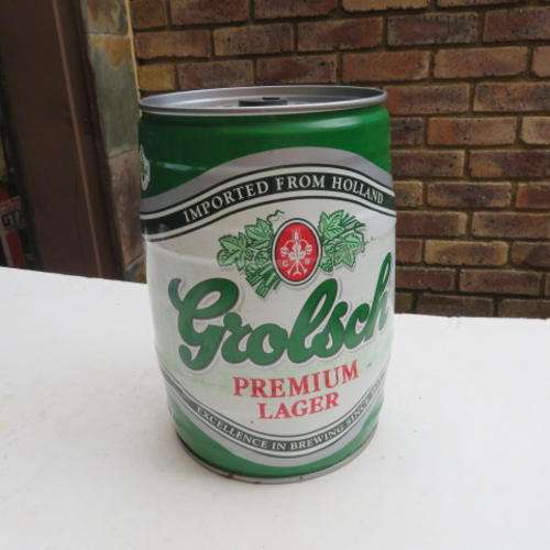 EMPTY 5 LTR. GROLSCH PREMIUM LAGER ALUMINIUM BARREL ONE SIDE A BIT DENTED