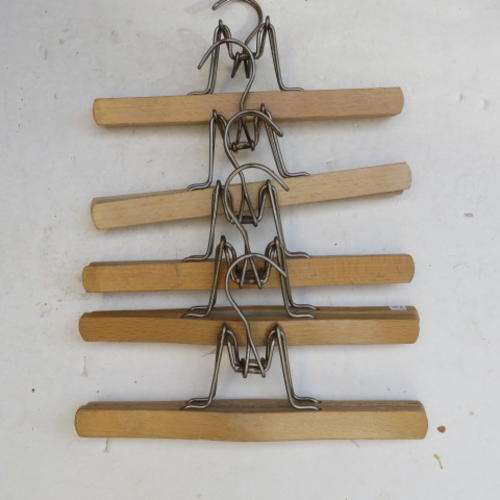 FIVE OLD WOODEN TROUSER HANGERS