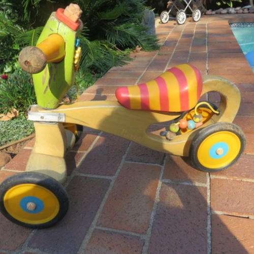 OLD WOODEN TRICYCLE - 530 MM LONG - 400 MM HIGH - FRONT WHEEL 340 MM - BACK WHEEL 160 MM