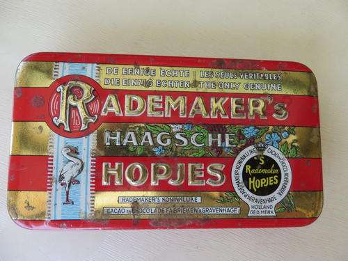 HIGHLY COLLECTABLE TIN BOX - 140 X 75 MM - 20 MM HIGH - RADEMAKER'S HOPJES -  AS PER  SCAN