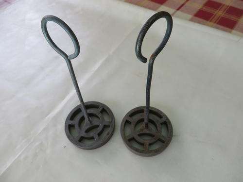 TWO ROSETTE COOKIE IRONS - 68 MM DIAM. - 12 MM THICK - 180 MM TO THE TOP - AS PER SCAN