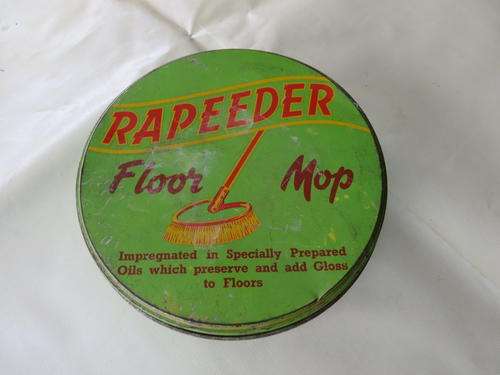 OLD TIN BOX - 180 MM DIA. - 70 MM HIGH - RAPEEDER FLOOR MOP