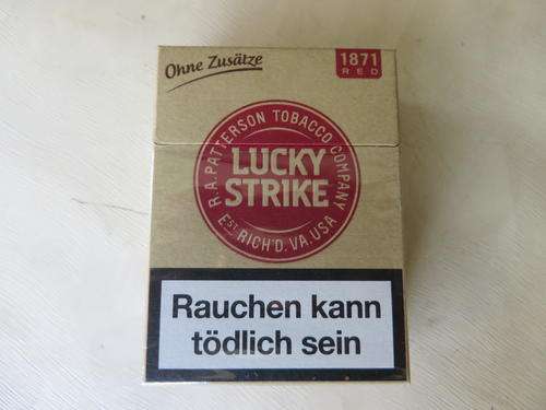 EMPTY LUCKY STRIKE CIGARETTE BOX FROM GERMANY - 27 CIGARETTES