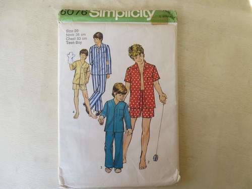 SIMPLICITY - PATTERN NO.6076 - SIZE 20 - NECK 38 CM - CHEST 93 CM - TEEN BOY - FACTORY FOLDED