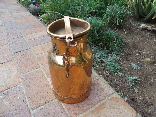 BATTERED MEDIUM COPPER MILK CAN - 180 MM DIAM. - 280 MM HIGH - AS PER SCAN