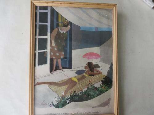 PRINT IN WOODEN FRAME - 220 X 295 MM - FRENCH SCENE - AS PER SCAN