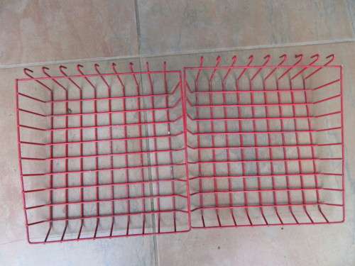 TWO RETRO WIRE BASKETS - 300 X 300 MM - 80 MM HIGH AT THE BACK - AS PER SCAN
