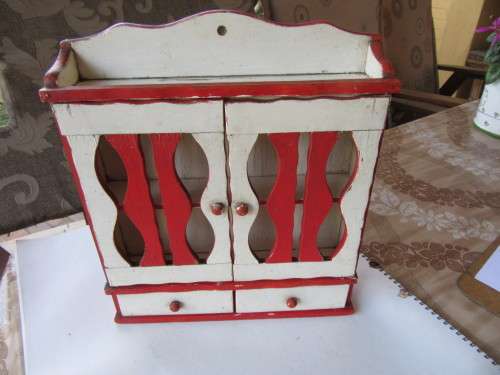 FOR THE FARMHOUSE KITCHEN - A BIT DESTRESSED SMALL PLYWOOD STORAGE CUPBOARD - 290 X 50 MM - 330 MM H