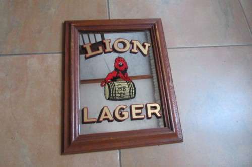FRAMED BAR MIRROR - LION LAGER - 315 X 400 MM - AS PER SCAN