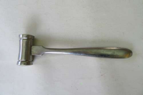 INTERESTING STAINLESS STEEL HAMMER - 30 MM DIAM. - 60 MM WIDE - 230 MM OVERALL - AS PER SCAN