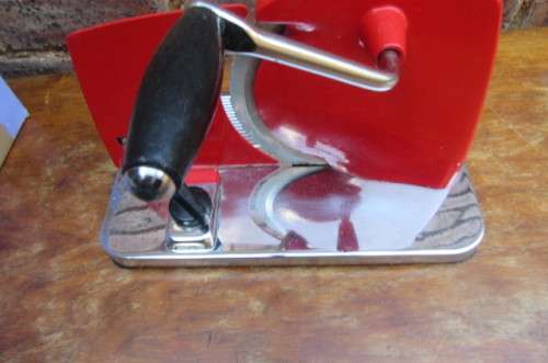 SCARCE AND FUNKY RED PINEWARE BREAD / MEAT SLICER