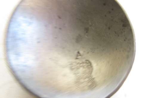 6 pewter spoons - 160 mm with different markings- as per scan - MARKINGS SHOWN