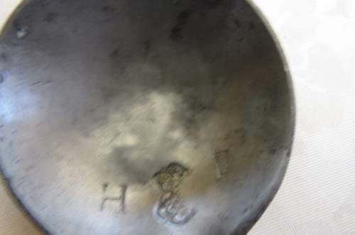 6 pewter spoons - 160 mm with different markings- as per scan - MARKINGS SHOWN
