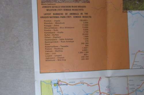 VINTAGE FOLDABLE KRUGER PARK MAP - ANIMAL COUNTING 1971 - AS PER SCAN - SP