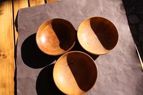 3 WOODEN BOWLS - 150 MM DIAM - 45 MM HIGH
