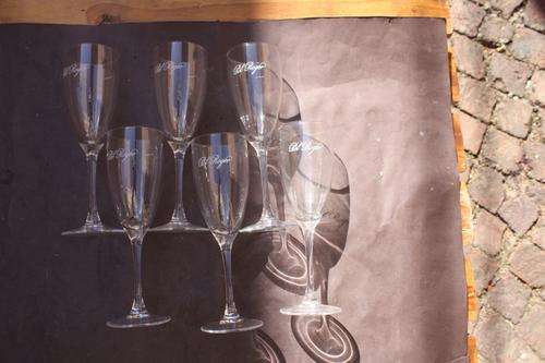 6 CHAMPAGNE GLASSES - INSCRIPTION - POL ROGERS