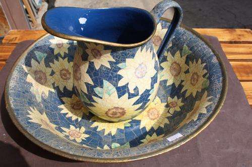 ENAMEL BOWL AND JUG - REPAINTED